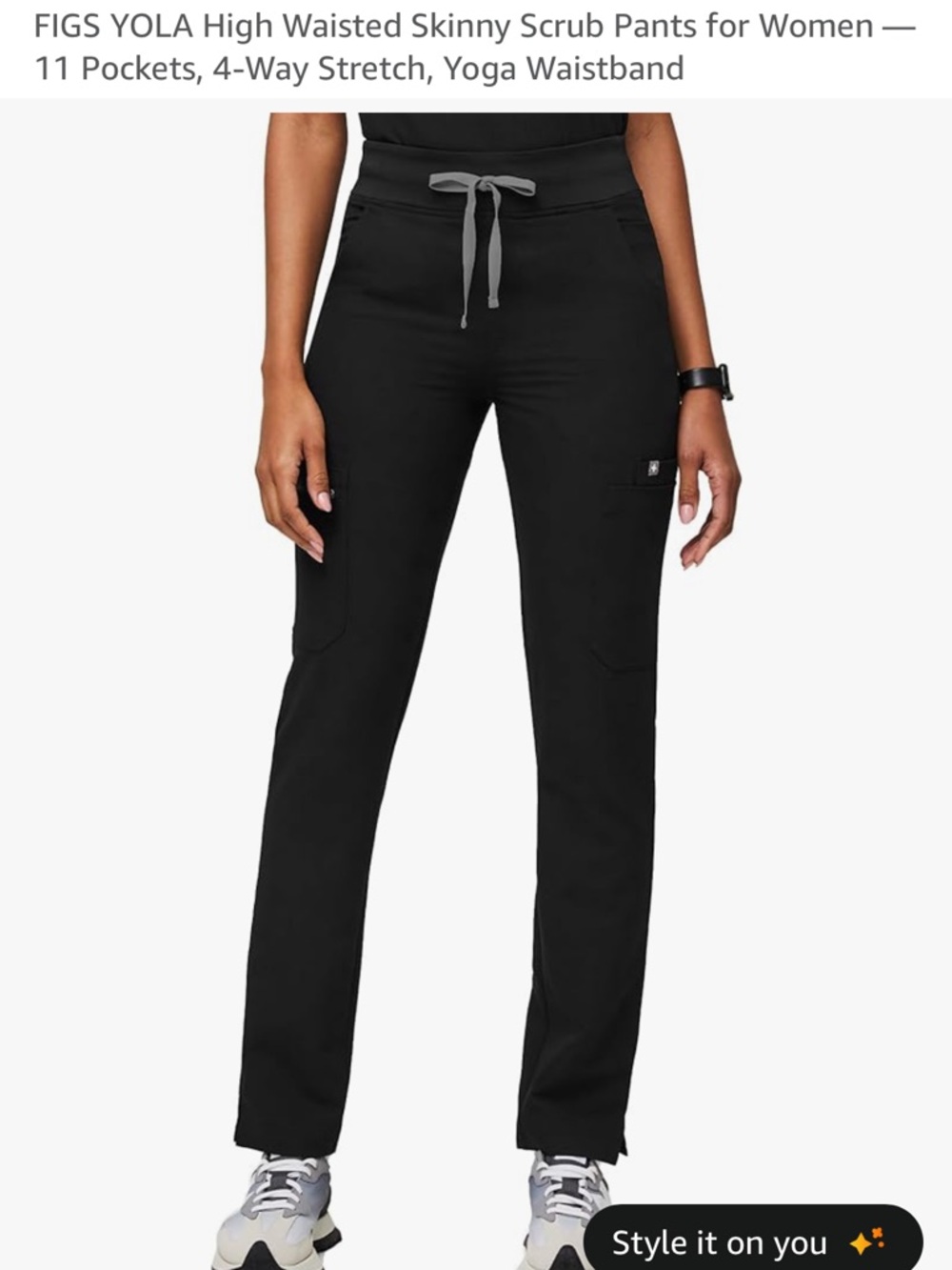 Figs yola skinny scrub pants in black